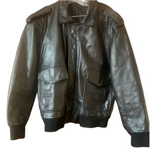 VINTAGE 90s JR Black Leather Biker Bomber Jacket w/Damaged Zipper -XXL